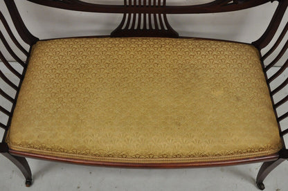 Antique Victorian Mahogany Carve Fretwork Sofa Parlor Bench Settee Loveseat
