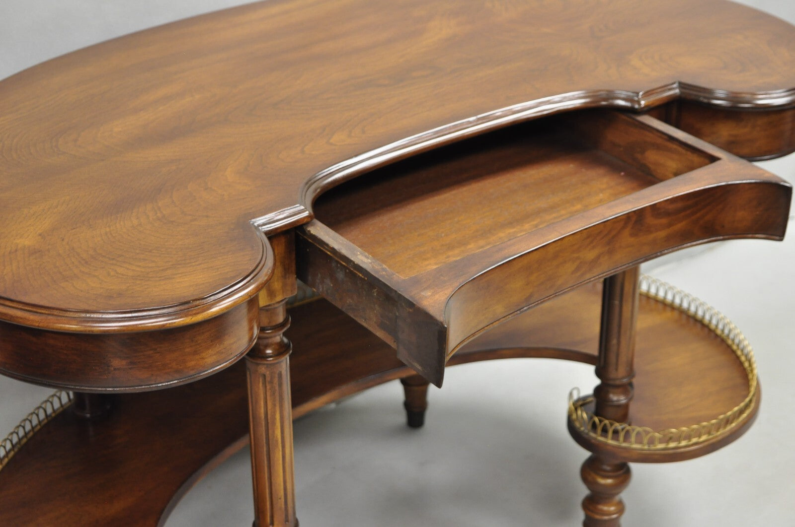 Vintage French Regency Cherry Wood "Kidney Bean" Desk Console Table w/ Drawer