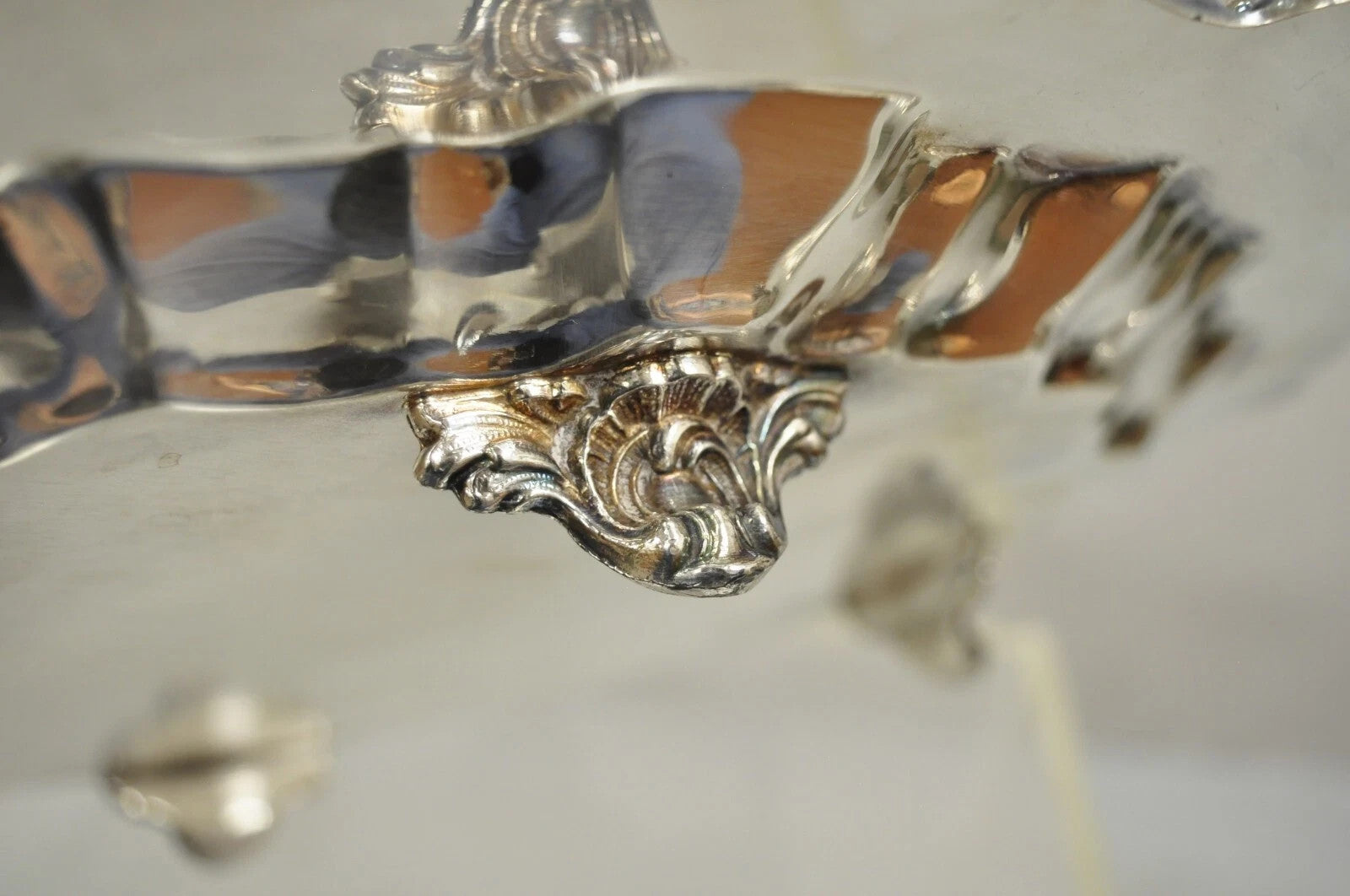 Victorian Ornate Silver Plated Twin Handle Scalloped Bar Serving Platter Tray