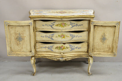 19th C. Italian Venetian Hand Painted Demilune Buffet Cabinet with 3 Drawers