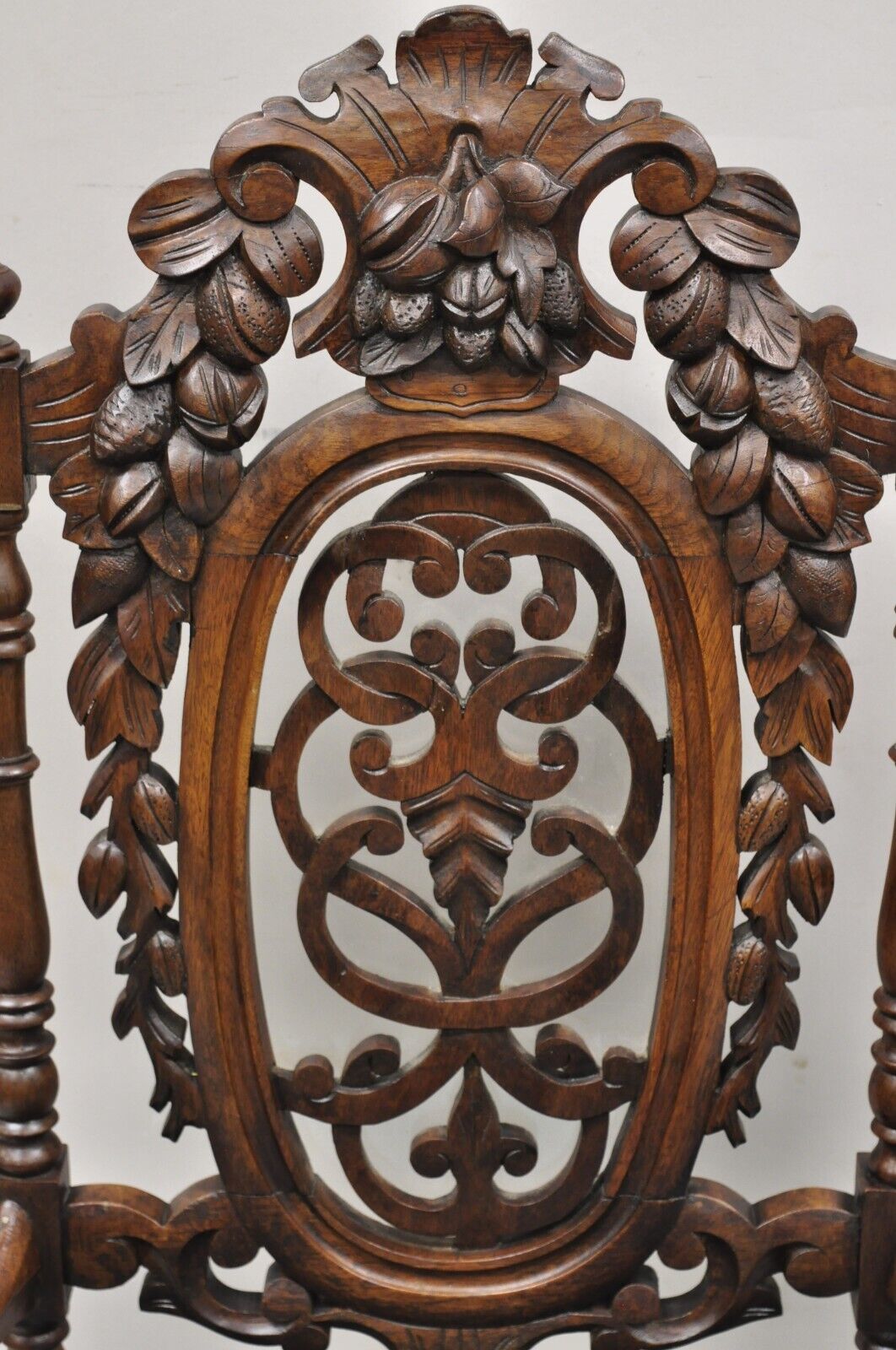 Antique Victorian Carved Walnut Harvest Vine Slipper Chair After John Belter