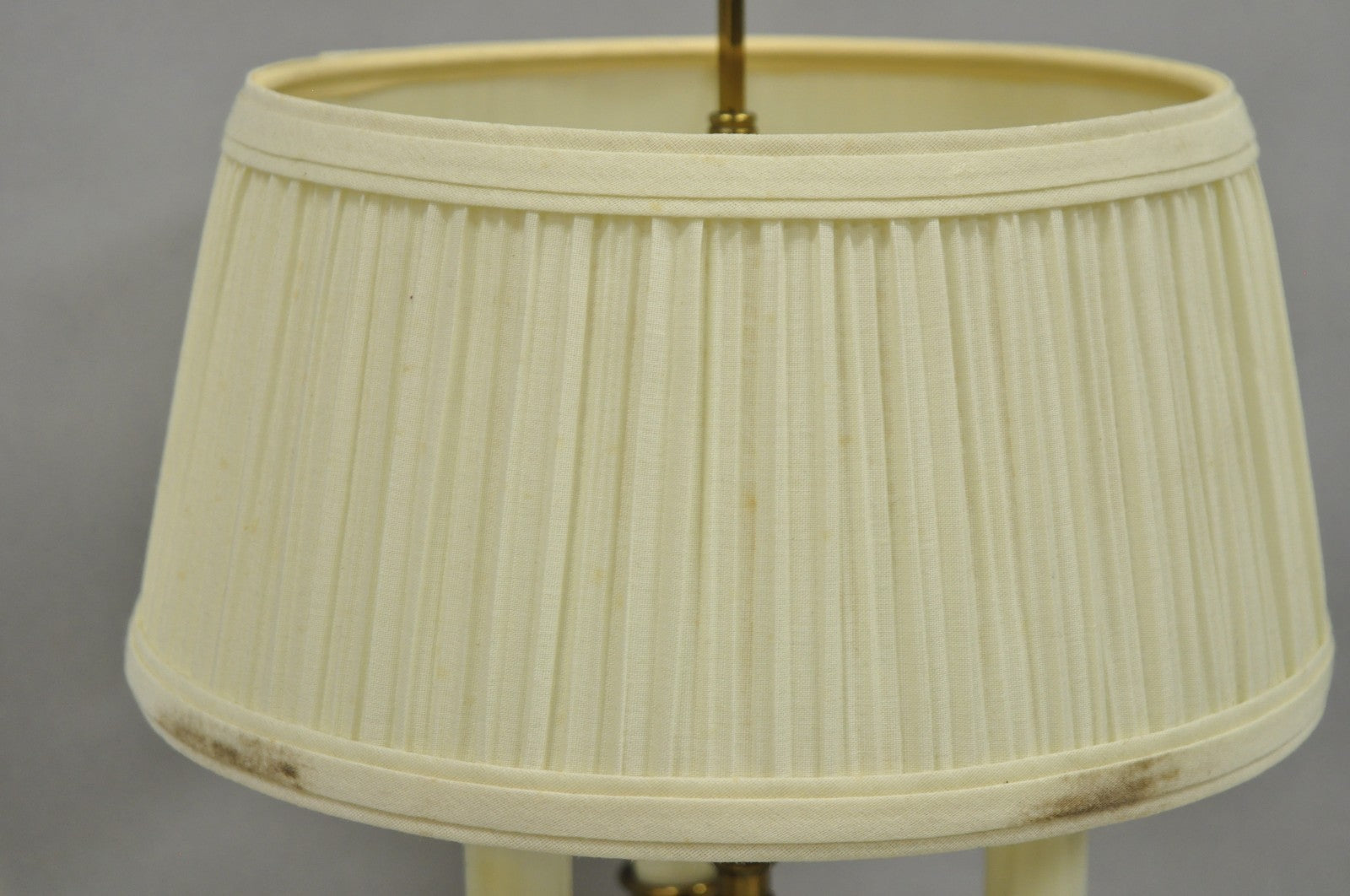 Vintage French Country Style Small Brass Candelabra Bouillotte Desk Lamp w Shade