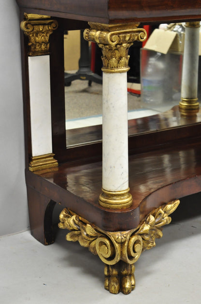Antique American New York Classical Marble Top Mahogany Console Pier Table