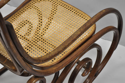 Vintage Mid Century Modern Thonet Style Bentwood & Cane Rocker Rocking Chair (B)