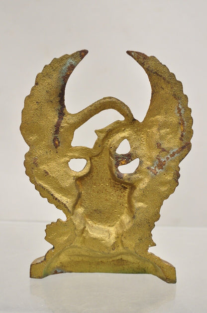 Antique Patriotic Cast Iron Figural Gold American Flag & Eagle Painted Door Stop