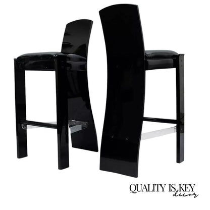 Vintage Mid Century Modern Black Lucite Sculptural Bar Stool Chair by Hill, Pair