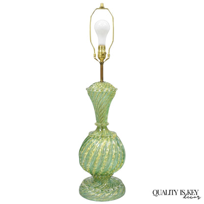 Vintage Barovier & Toso Murano Italy Green Swirl Glass Gold Flecks Table Lamp