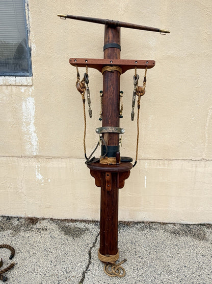 Vintage Custom Nautical Wood 95" Ship Mast Mancave Bar Island w Pulley & Ropes