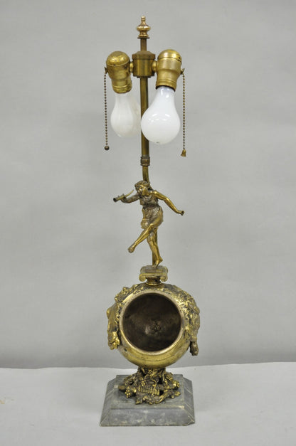 Antique French Renaissance Bronze Figural Game Hunting Lion Desk Table Lamp