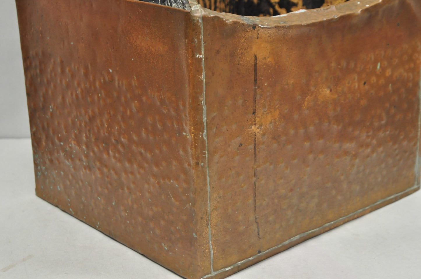 Antique French Country Primitive Copper & Wood Black Grain Painted Grain Bin