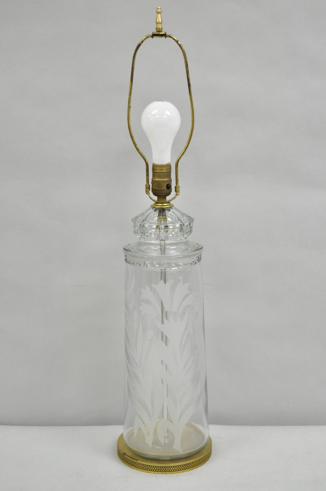 Antique Italian Hollywood Regency Faceted Clear Glass Greek Key Table Lamp