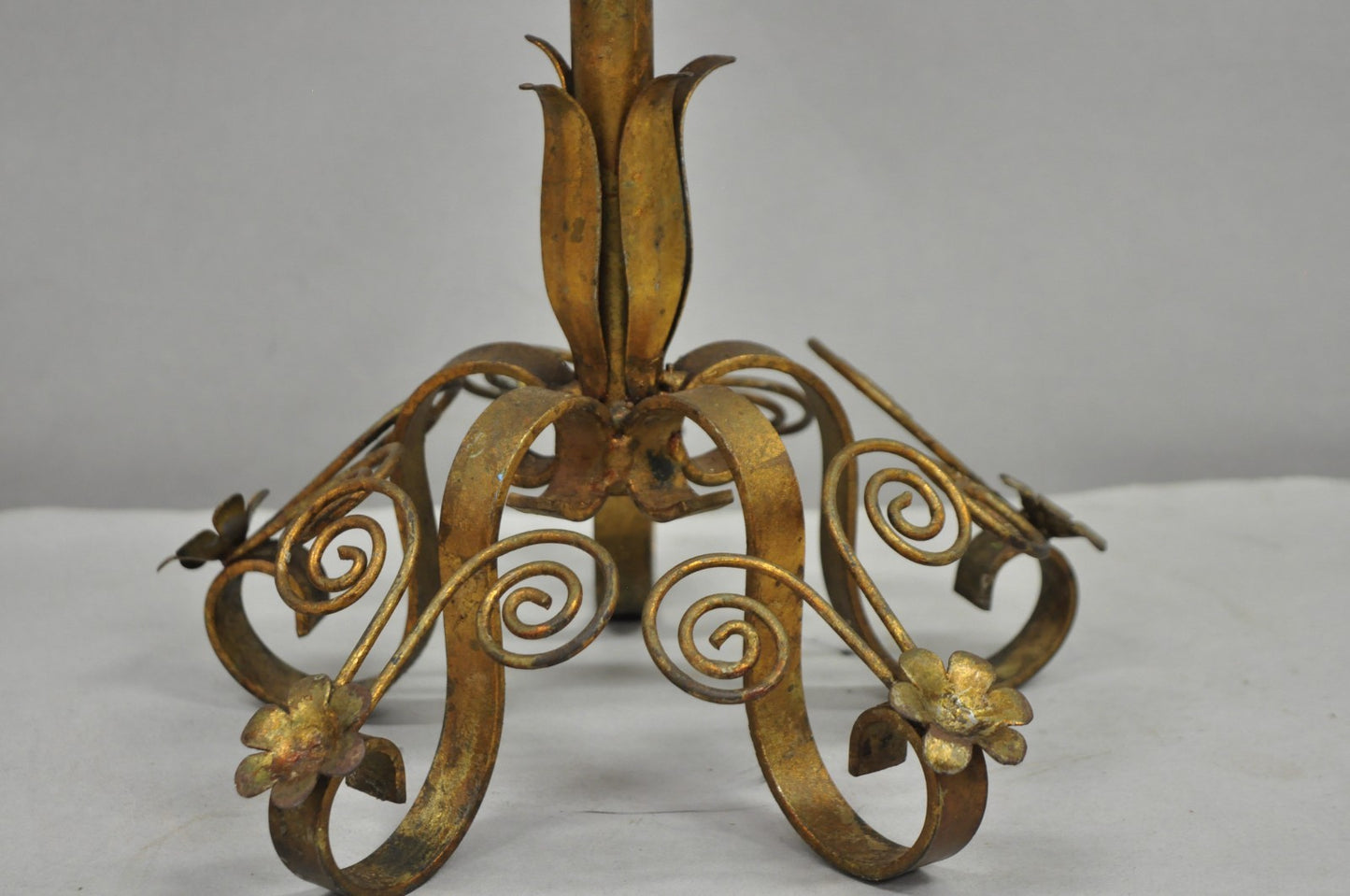 Vintage Italian Hollywood Regency Gold Gilt Iron Scrolling 6 Arm Candelabra