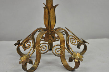 Vintage Italian Hollywood Regency Gold Gilt Iron Scrolling 6 Arm Candelabra