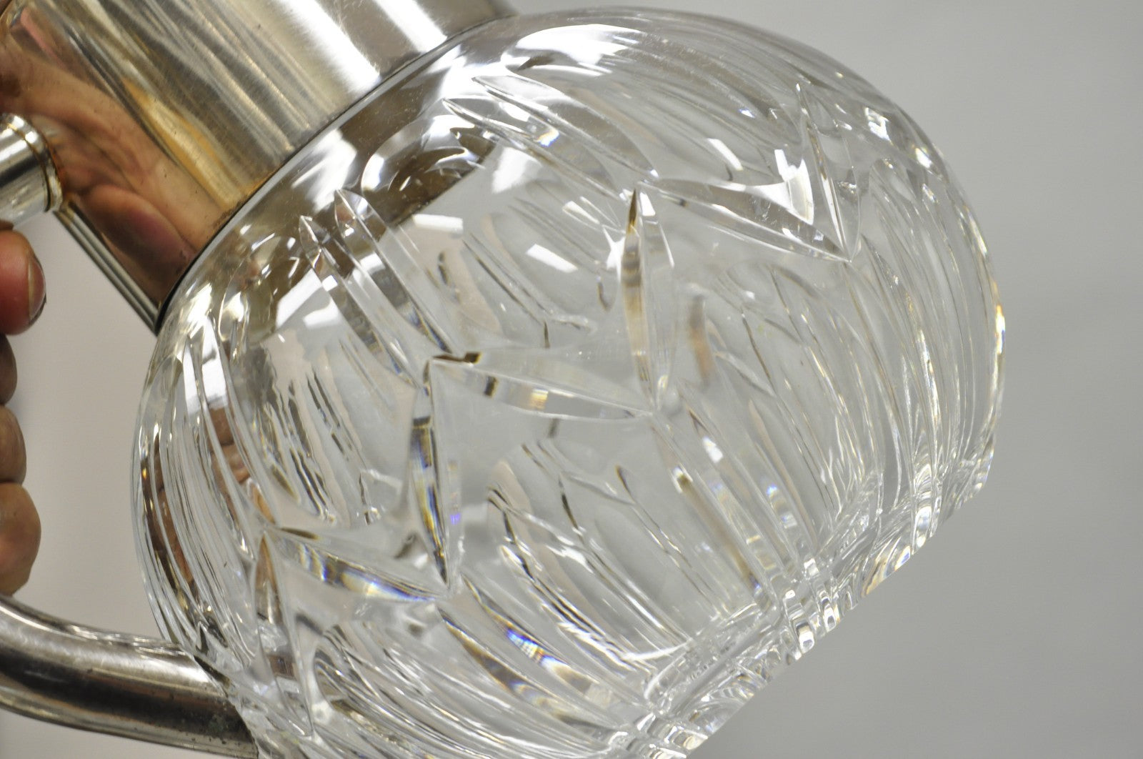 Victorian German Silver Plated Bulbous Cut Crystal Glass Lemonade Water Pitcher