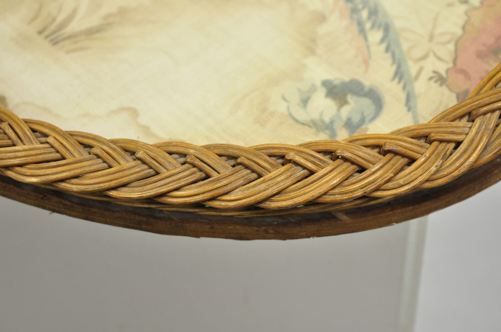 Antique French Victorian Wicker Pheasant Bird Tapestry Oval Bar Serving Tray