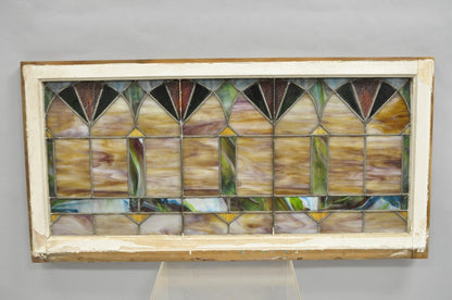 Antique Victorian Stained Leaded Glass Blue Green 24x48 "Fan" Window Transom