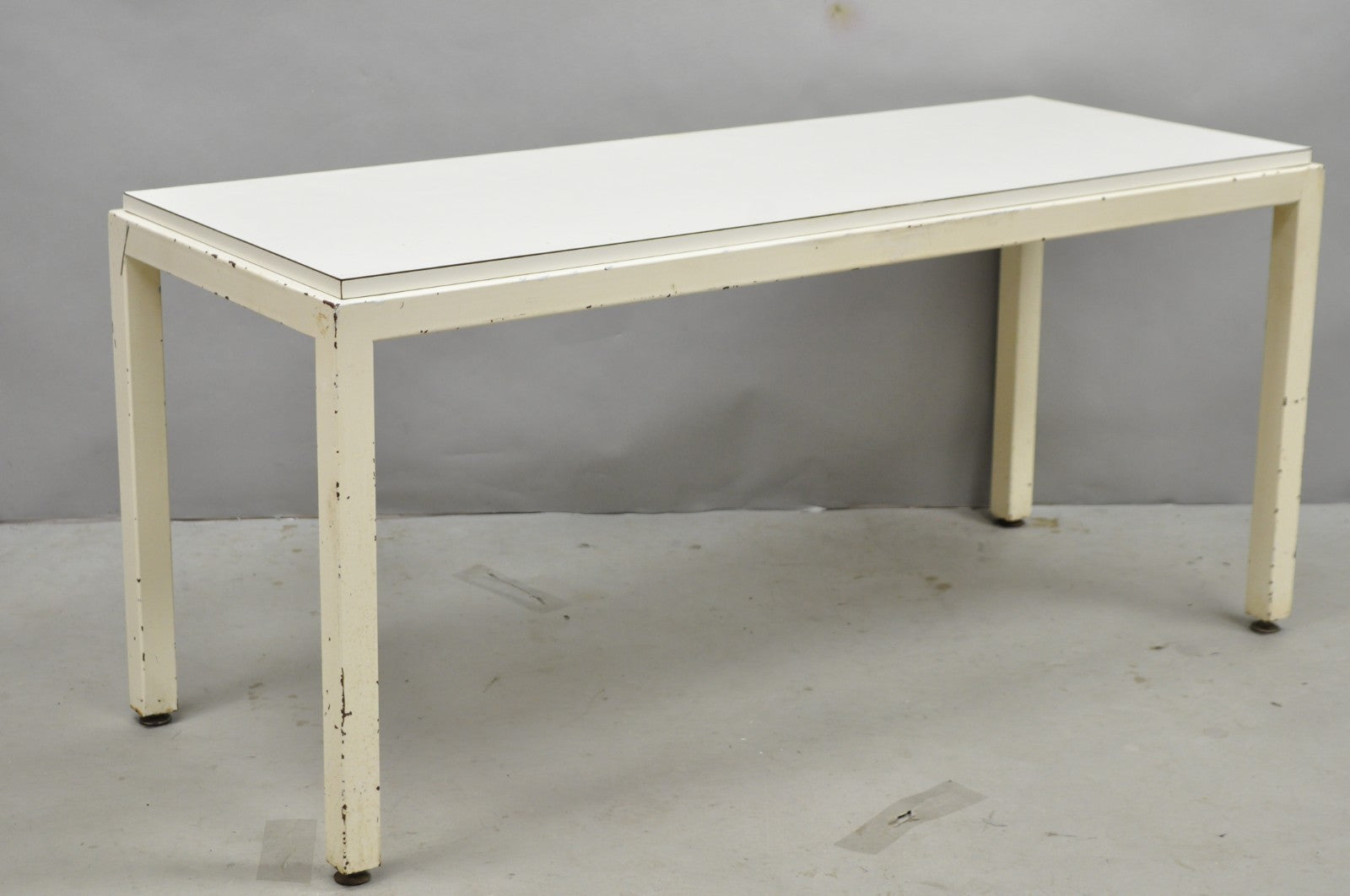 Vintage Mid Century Modern Steel Metal White Laminate Top Coffee Table Bench