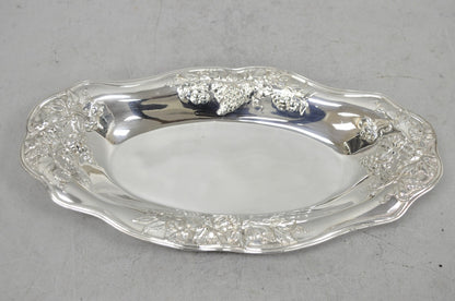 Superior Silver Grapevine Repousse Silver Plated Bread Plate Tray Trinket Dish