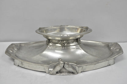 Antique Kayserzinn 4640 German Art Nouveau Pewter Metal Serving Platter w Birds