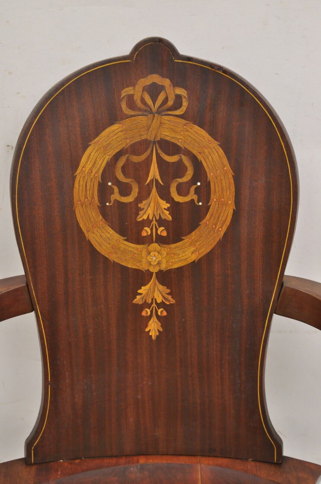 Antique Art Nouveau Cherry Wood Rocking Chair Rocker With Wreath Marquetry Inlay