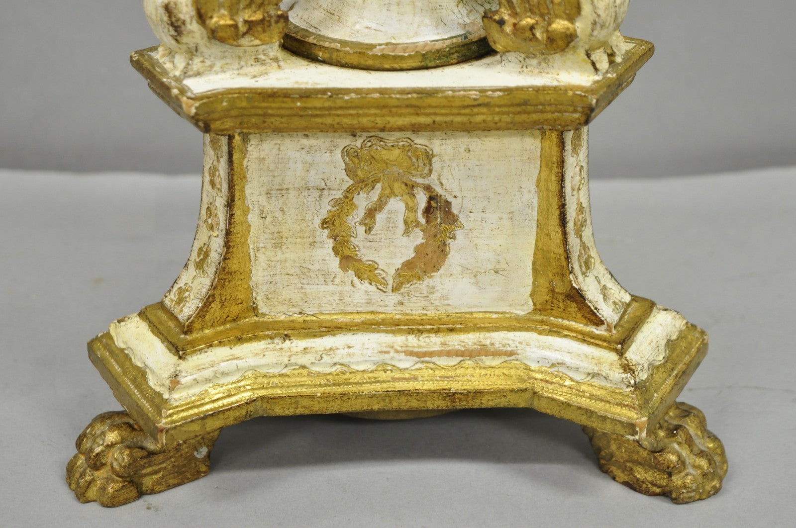 Antique Italian Hollywood Regency Cream Gold Giltwood Column Table Lamp w/ Swans