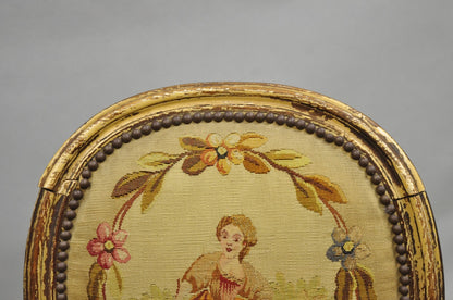 Antique French Louis XVI Style Aubusson Tapestry Fauteuil Arm Chairs - a Pair