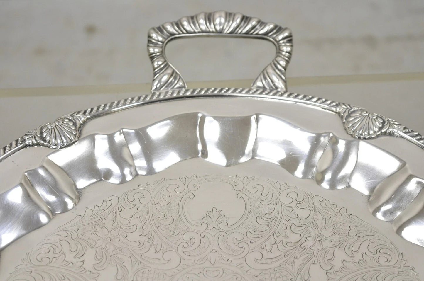 Vintage Federal Silver Co Silver Plated Round Twin Handle Bar Platter Tray