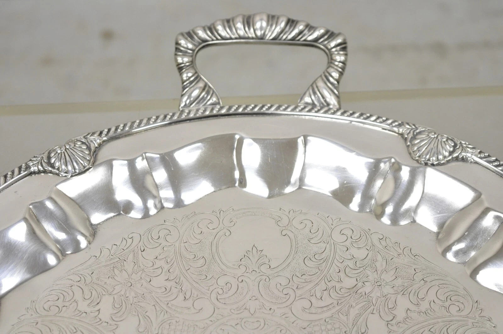 Vintage Federal Silver Co Silver Plated Round Twin Handle Bar Platter Tray