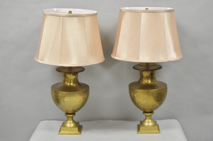 Vintage Hollywood Regency Patinated Brass Jardiniere Urn Table Lamps - a Pair