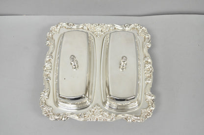 Vintage Poole Lancaster Rose Victorian Silver Plated Twin Double Butter Dish (B)