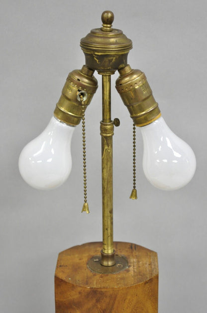 Antique Chinese Carved Solid Teak Wood Block Bamboo Chute Table Lamp