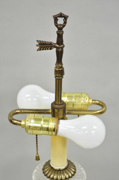 French Empire Regency Baccarat Style Glass Crystal Urn Table Lamp w/ Brass Swans