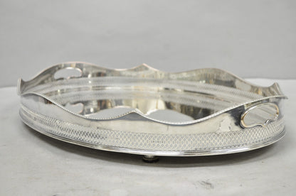Antique English Edwardian Silver Plated Scalloped Oval Butlers Serving Bar Tray