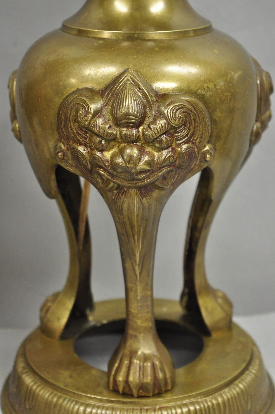 Vintage Chinoiserie James Mont Style Bronze Chinese Foo Dog Table Lamps (B) Pair