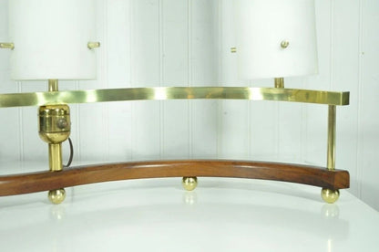 Vintage Mid Century Modern Stilnovo Brass Walnut & Glass Sculptural Table Lamp