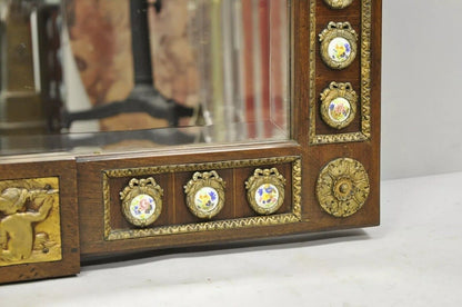 Vintage French Louis XV Style Brass Ormolu and Porcelain Plaque Wall Mirror