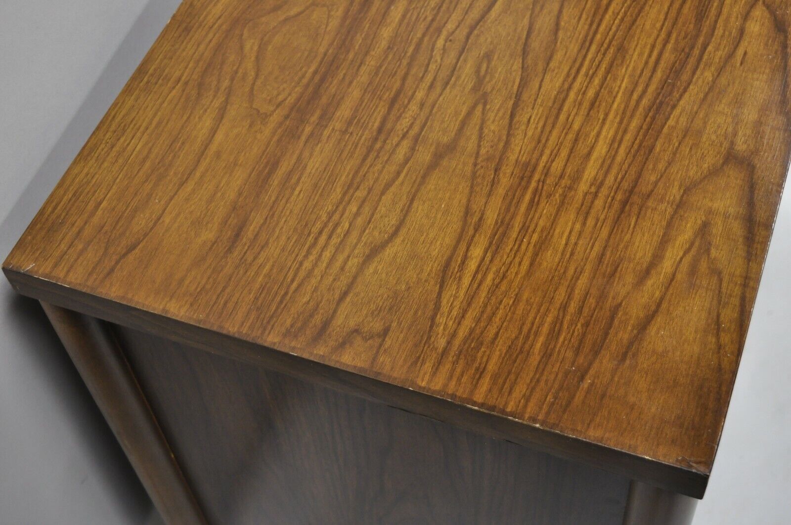 Vintage Mid Century Modern Walnut & Chrome 9 Drawer Credenza Dresser w/ Mirror