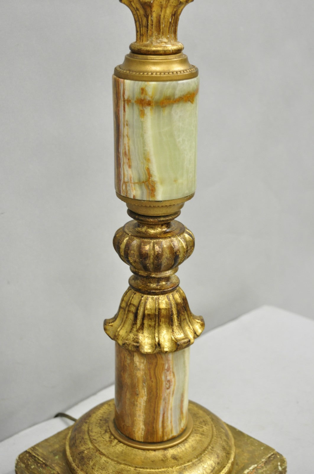 Vintage Italian Hollywood Regency Carved Gold Giltwood & Marble Table Lamp