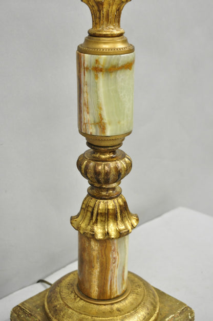 Vintage Italian Hollywood Regency Carved Gold Giltwood & Marble Table Lamp