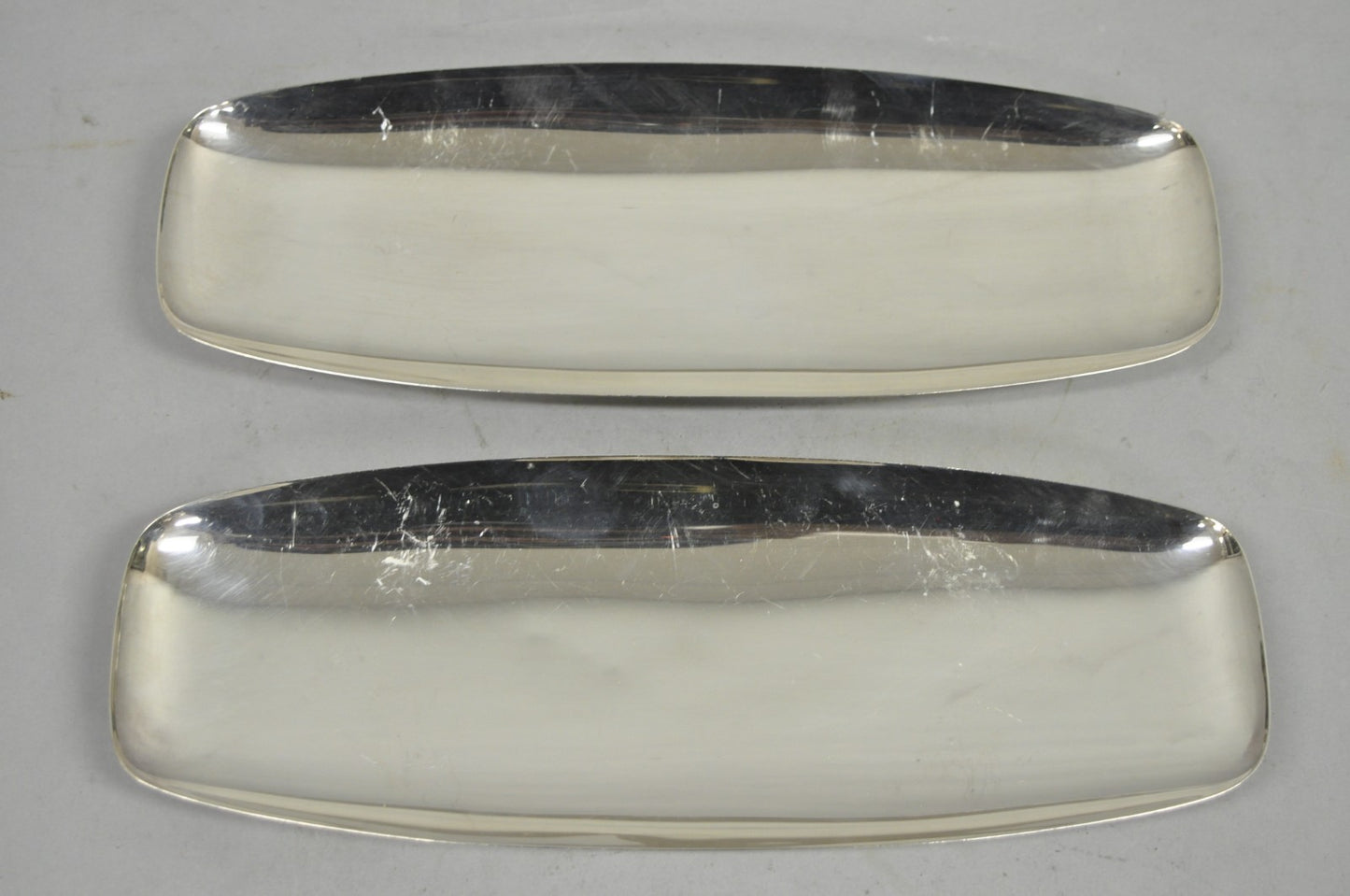 Vintage Mid Century Modern FB Rogers 529 Silver Plated Narrow Trinket Dish Pair