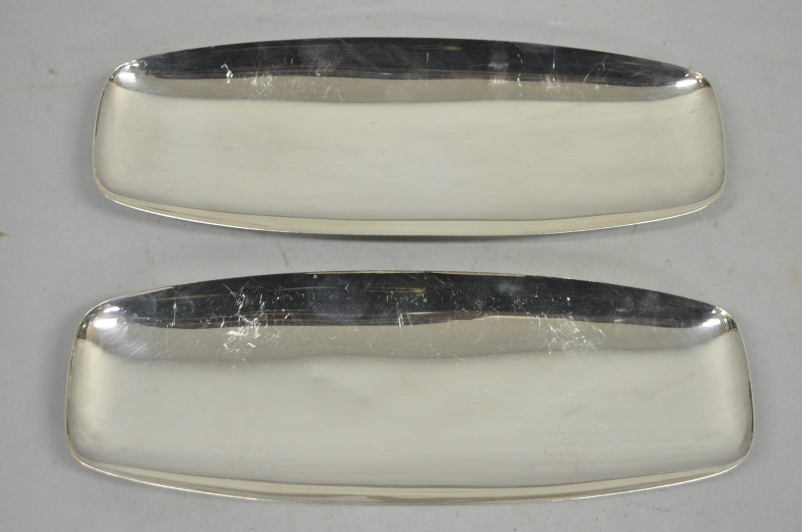 Vintage Mid Century Modern FB Rogers 529 Silver Plated Narrow Trinket Dish Pair