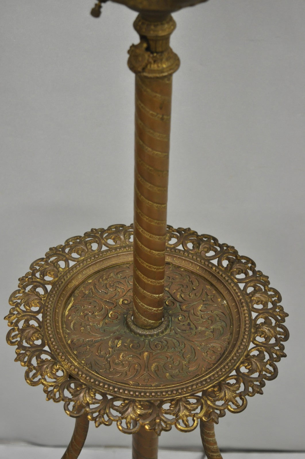 Antique Victorian Ornate Brass Converted Oil Lamp Piano Parlor Table Floor Lamp