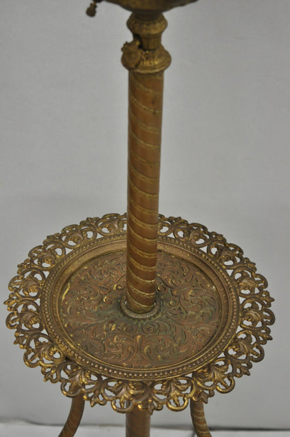 Antique Victorian Ornate Brass Converted Oil Lamp Piano Parlor Table Floor Lamp