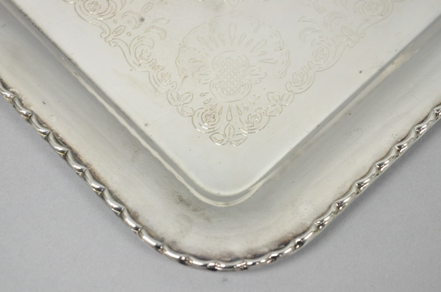 Vintage Silver Plated Victorian Style 9" Square Small Trinket Dish Platter Tray