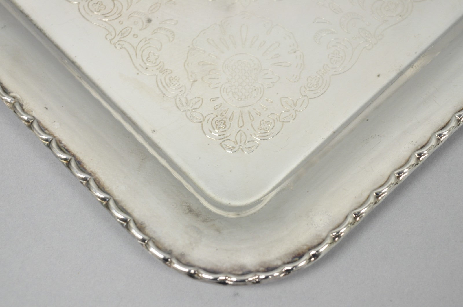 Vintage Silver Plated Victorian Style 9" Square Small Trinket Dish Platter Tray