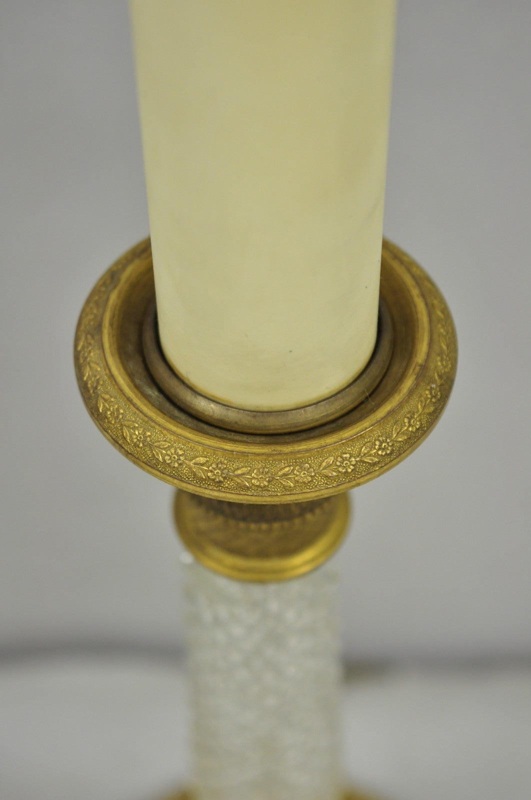 Antique French Empire Gilt Bronze Crystal Column Small Candlestick Table Lamp