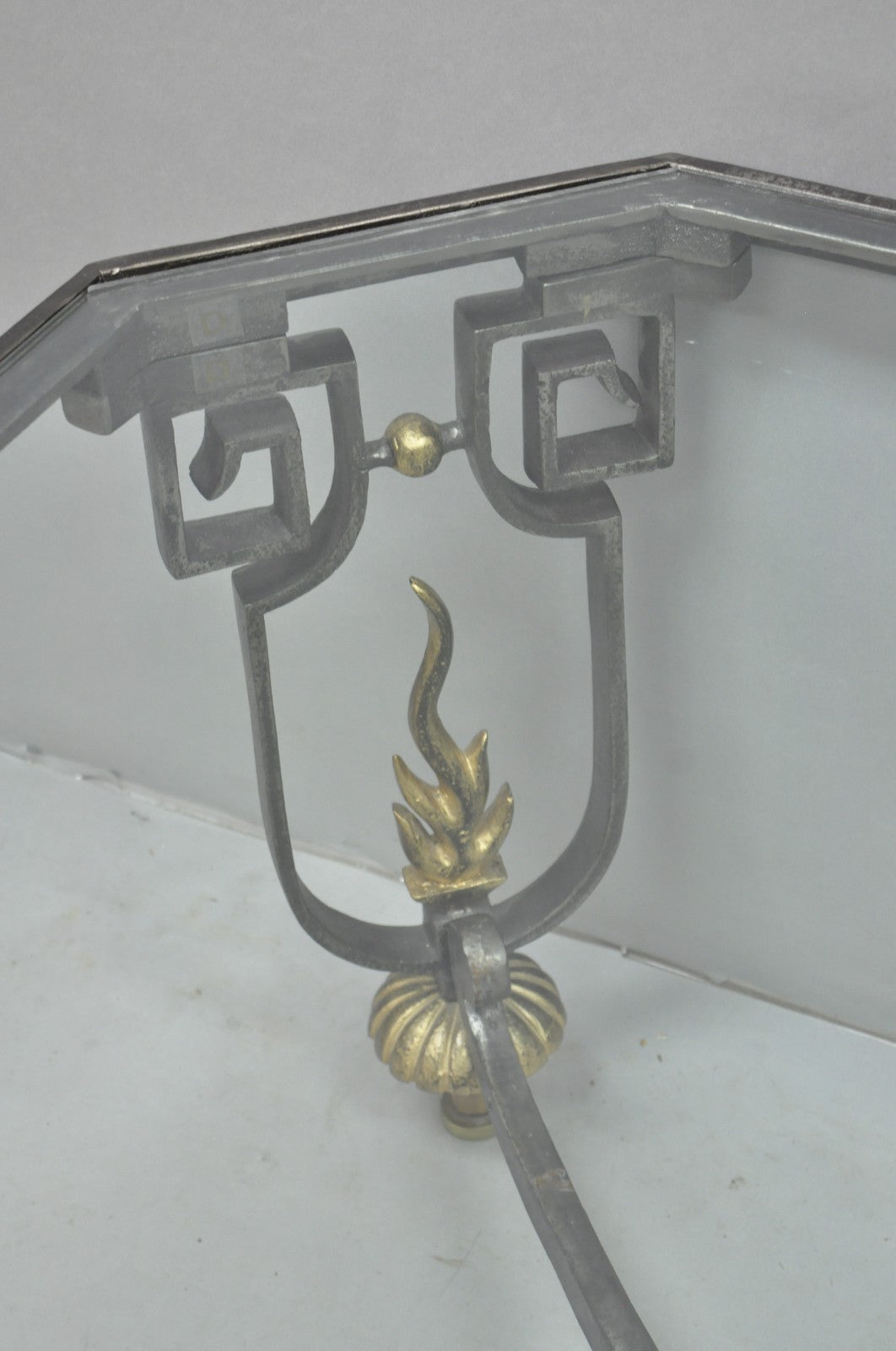 Vintage French Neoclassical Large Wrought Iron & Glass "Flame" Coffee Table