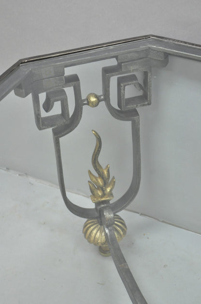 Vintage French Neoclassical Large Wrought Iron & Glass "Flame" Coffee Table