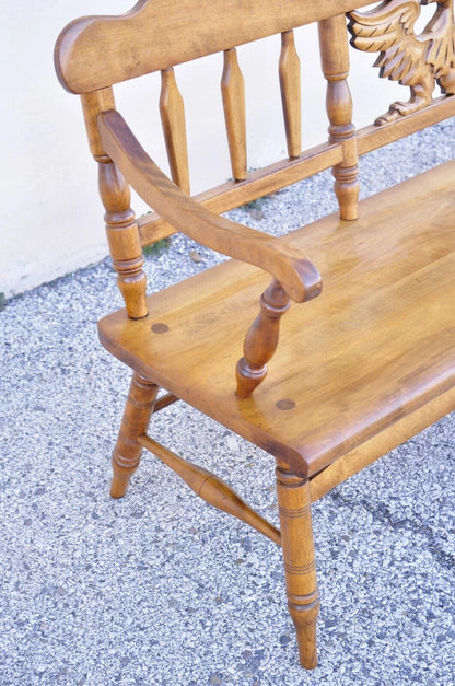 Vintage Cushman Federal Style Maple Wood Carved Eagle Back Settee Deacons Bench