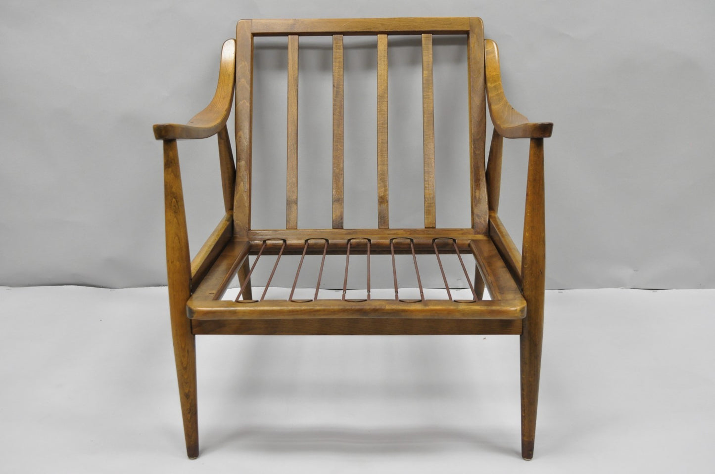 Vintage Mid Century Modern Danish Style Sculptural Walnut Lounge Arm Chair